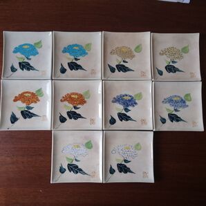 角皿 10枚 菊 和食器 取皿 プレート 花柄 菊の花 貫入 菓子皿 受け皿