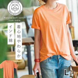 新品 インド綿 半袖 Tシャツ 綿100% Lサイズ アプリコット