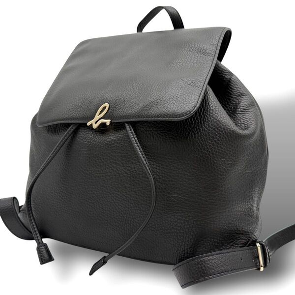 美品 Agnes b. VOYAGE リュック オールレザー ロゴ金具 ブラック