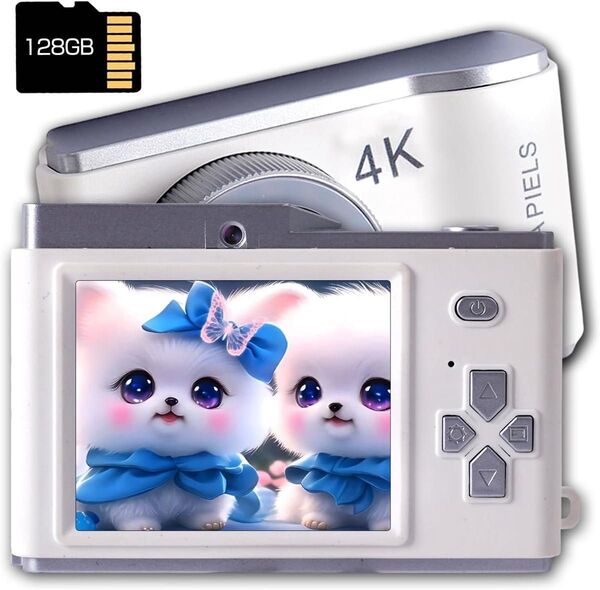 【値下げ】4Kデジタルカメラ 128GBメモリカード付き デジカメコンパクトカメラ 30FPS 6800万画素 HD 2.8インチ