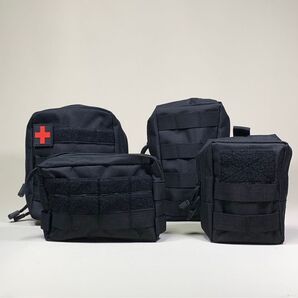 【ブラック 4個セット】ミリタリー ポーチ モールシステム キャンプ アウトドア メディカルポーチ