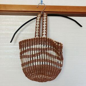 【ZOZOTOWN購入】ブラウン メッシュ編み かごバッグ 巾着付き