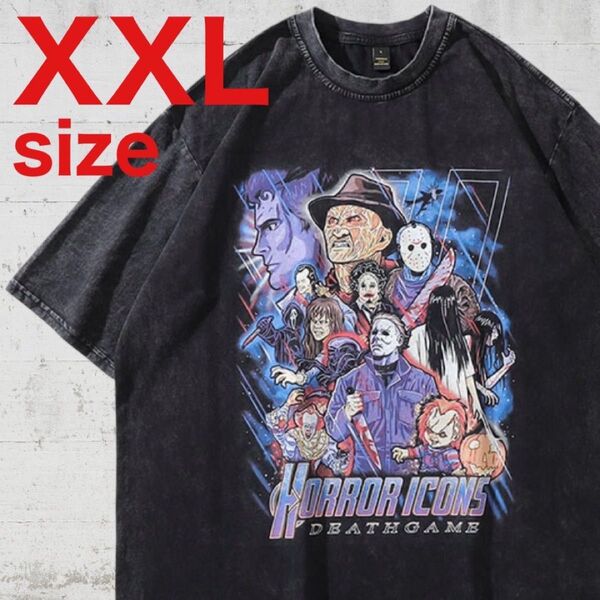 ホラー映画 貞子 チャッキー ハロウィン 半袖 Tシャツ ブラック XXLサイズ