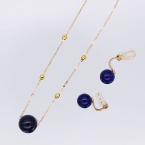 現品限り!K24 純金 ラピスラズリ 一粒ネックレス&K18イヤリングセット