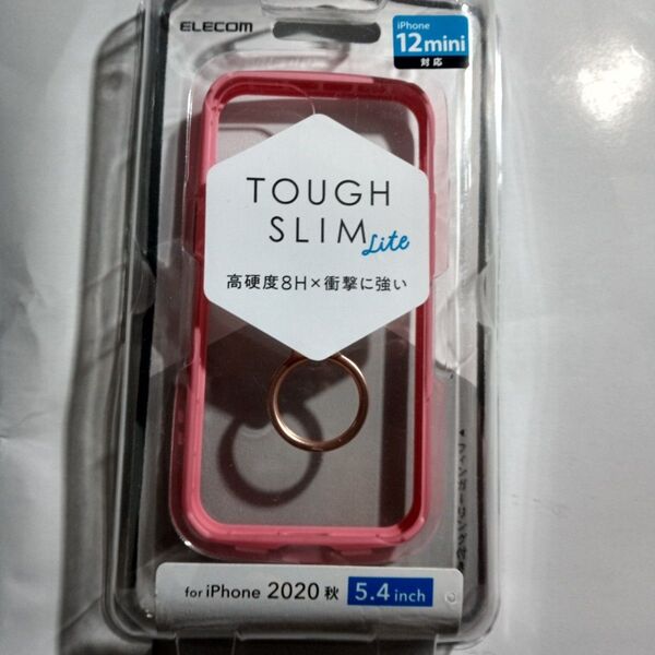 エレコム iPhone 12 mini ハイブリッド ケース TOUGH SLIM フレームカラーピンク リング付