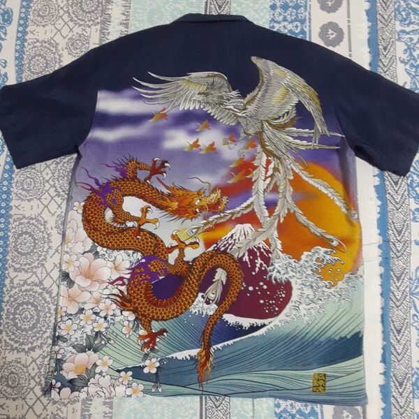 【美品】希少 絡繰魂 アロハシャツ 半袖シャツ 和柄 鳳凰 龍 桜 荒波 富士山