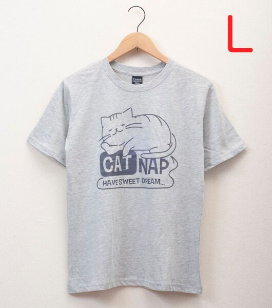 【新品未使用】Lサイズ 眠りネコデザイン 半袖Tシャツ メンズ トップス 猫グッズ にゃんこ ネコグッズ ファッション