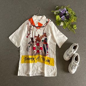 新品タグ付き カステルバジャック 動物柄 総柄 ゴルフ ビッグシルエット 半袖 Tシャツ 通気性 ポリノジック 白 日本製 2