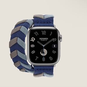 Apple Watch Herms - 41mm ケース用ブリドン(ネイビー)ドゥブルトゥールストラップ