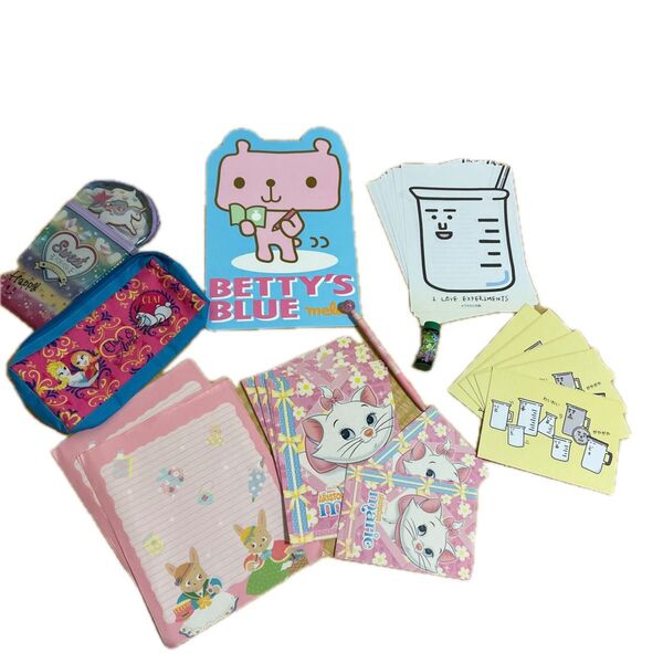 女の子文房具5種セット (レターセット、下敷き、消しゴム、シャーペン、ペンケース) おまとめ
