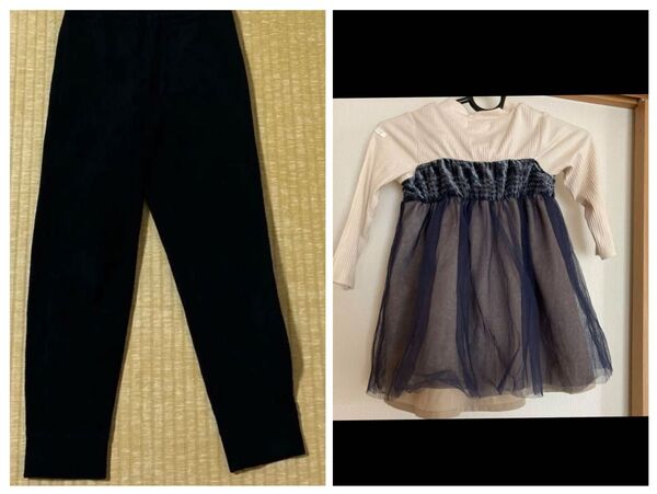 SLAP SLIP 長袖 ドッキングカットソー チュニックとUNIQLOキッズサイズのS ボアスパッツ 2点セットおまとめ