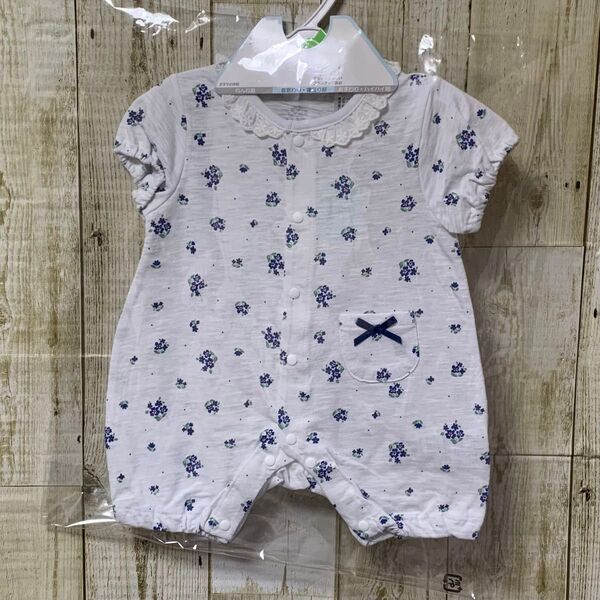 新品 baby's dream ロンパース 60〜70㎝ 半袖 花柄 ブルー