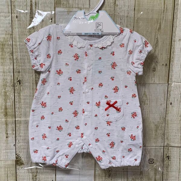 新品 baby's dream ロンパース 60〜70㎝ 半袖 花柄 レッド