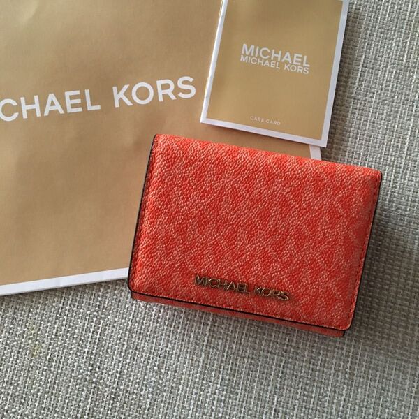 新品 MICHEAL KORS マイケルコース 三つ折り 財布 オレンジ