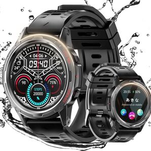 スマートウォッチ軍用規格】スポーツ Bluetooth通話付き IP67防水 耐衝撃 キズ防止スクリーン腕時計 丸型