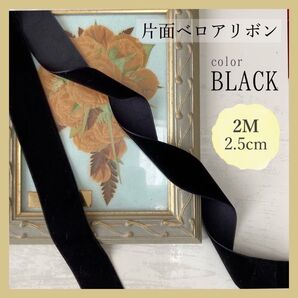 片面ベロアリボン ヘアアクセサリー ハンドメイド 着物 アレンジ 2m 2.5cm ブラック 黒