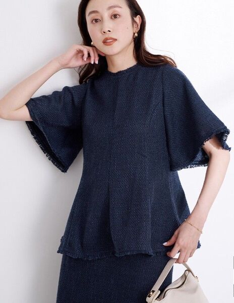 ur's★ユアーズ★ツイードフリンジトップス新品★ネイビー
