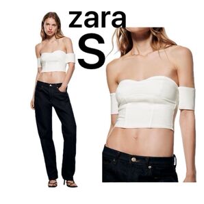 本日22時までセール★ ザラ ZARA ホワイト 白 トップス オフショルダー クロップド