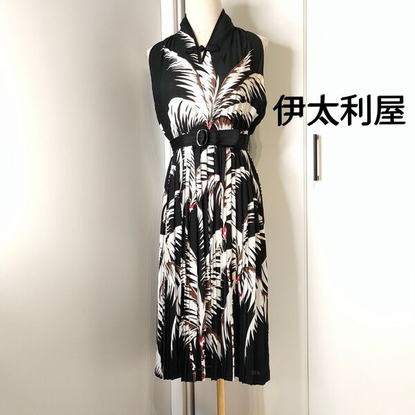 【伊太利屋】70s Vintage チャイナボタン ロングワンピース プリーツ ワンピース ノースリーブ 日本製 レトロ 昭和