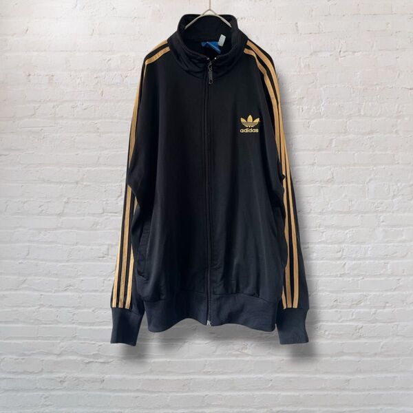 adidas アディダス トラックジャケット 黒金 ヴィンテージ ユニセックス ジャージ 古着 トラックトップ【XL】古着