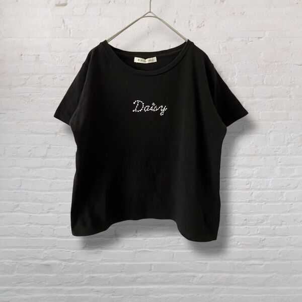 マジェスティックレゴン MAJESTICLEGON ショート丈 Tシャツ 黒 ブラック ストレッチ ビーズ 装飾 美品【M】