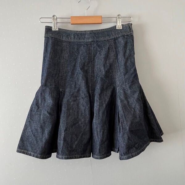 LANVIN en Bleu ランバンオンブルー デニム プリーツ スカート ひざ丈 インディゴ【S】美品 カジュアル デート