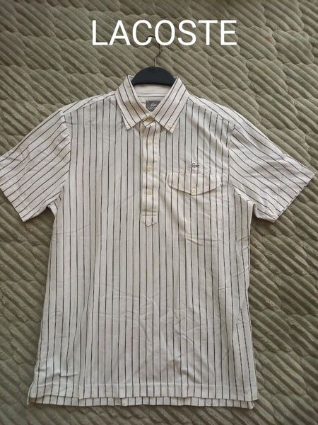 【美品】ラコステ LACOSTE ストライプ柄シャツ 半袖 シルバーワニ