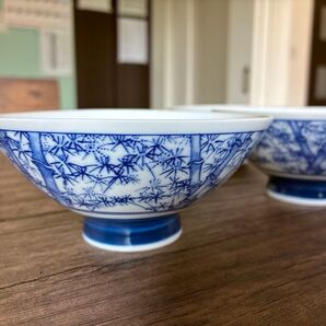 昭和レトロ 茶碗 8客セット 染付 竹の絵柄
