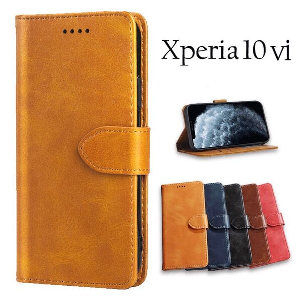 SONY Xperia 10Ⅵ ケース ソニーエクスペリア10VI ケース 手帳型 シンプルデザイン:ライトブラウン