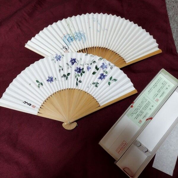 (株)よしかわ製 京扇子 2本セット 青×白 和装小物(夫婦扇子)