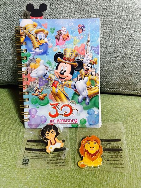 Disney 30周年 リングノート メモ帳と ピンバッジ チャーム 3点セット
