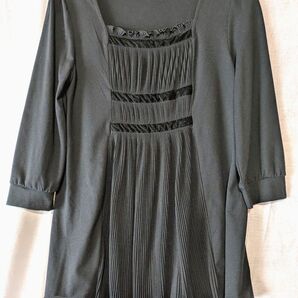 未使用 ボンサンス トップス レディース 七分袖 プリーツ ベルベット ブラック Mサイズ