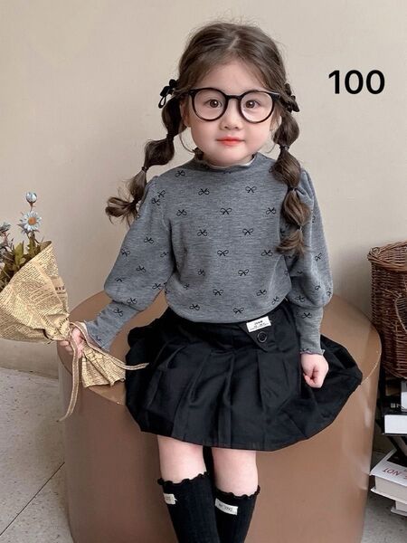 韓国風 おしゃれ かわいい キッズインナー 子供ロンT Tシャツ 子供用インナー 子供肌着 100サイズ グレー