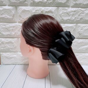 【ふんわりリボンクリップ】ヘアアクセ ヘアクリップ 大きめ ブラック