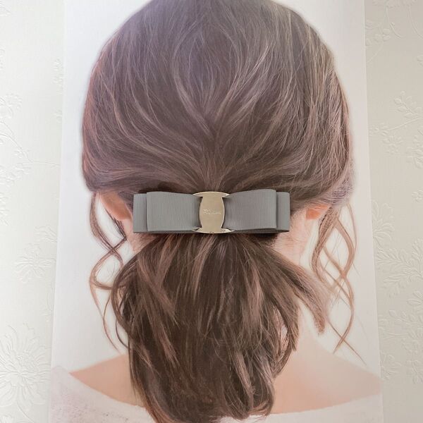 【バックル付リボンバレッタ】ヘアアクセサリー ハンドメイド 結婚式 高見え