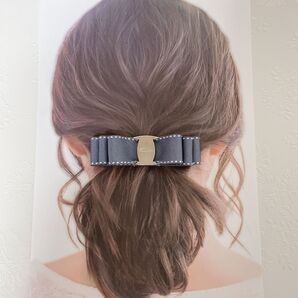【バックル付ステッチリボンバレッタ】ヘアアクセサリー 結婚式 髪留め バレッタ