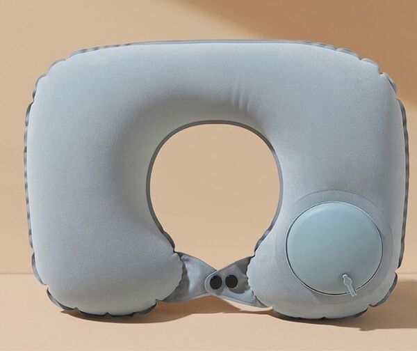 ネックピロー グレー 枕 トラベル ポンプ式 クッション 携帯 エアー キャンプ