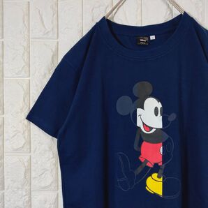 【最終価格】Disney サイド透けデザイン オールドミッキー Tシャツ デカプリント ネイビー M