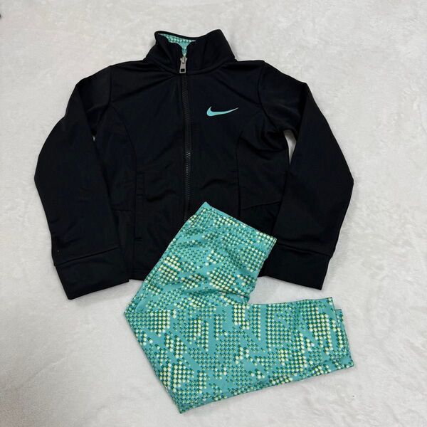 美品 NIKE セットアップ 上下 ジャージ ブルー系 ロゴ レギンス 4歳