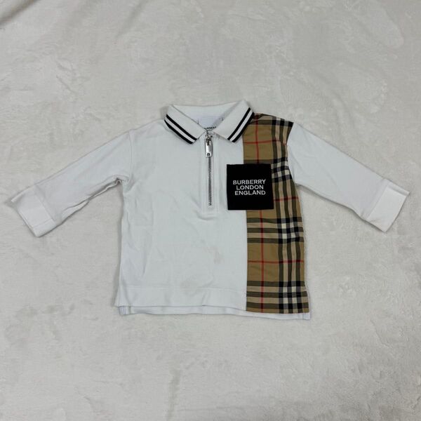 BURBERRY LONDON 長袖シャツ ポロシャツ ホワイト チェック 12m 80