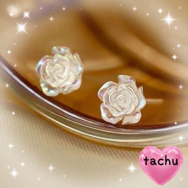 レディース アクセサリー 両耳 ピアス バラ ホワイトローズ オーロラ 綺麗 小ぶり 可愛い おしゃれ 人気商品 普段使い 新品