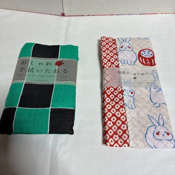 格子タオル 綿100% 80×33cm うさぎ両面ガーゼ手拭い 綿100%88×33cm