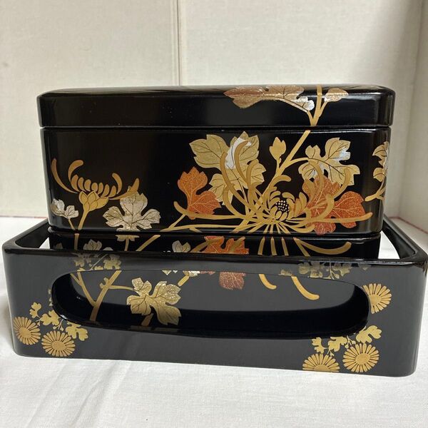 塗二段重箱 受け25×24×8cm 重箱21×20×6.5cm 高さ15cm 受けから蓋まで高さ17cm