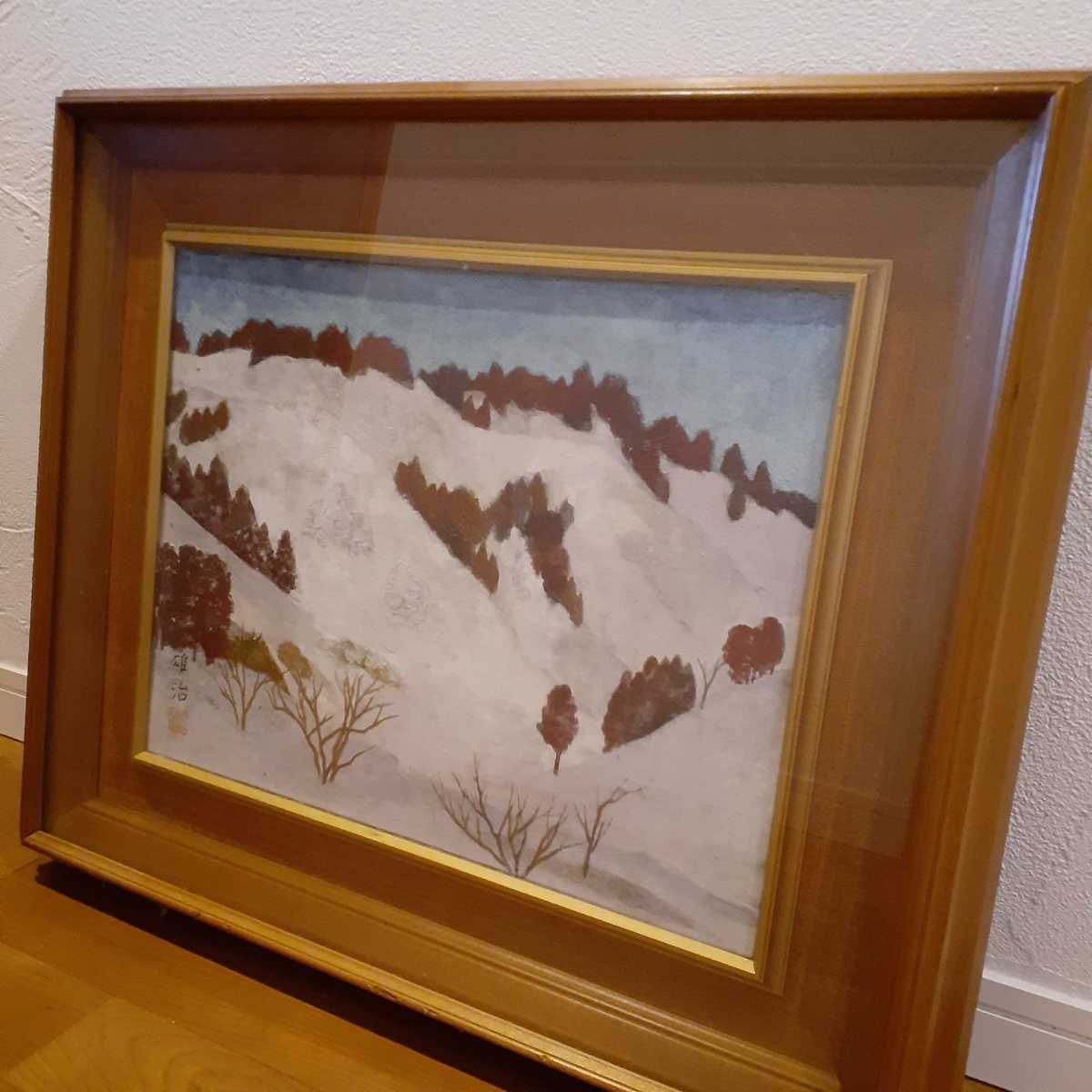 日本画 日展作家 三尾雄治 冬山 約6.5cm × 50cm × 59cm, 絵画, 日本画, 山水, 風月