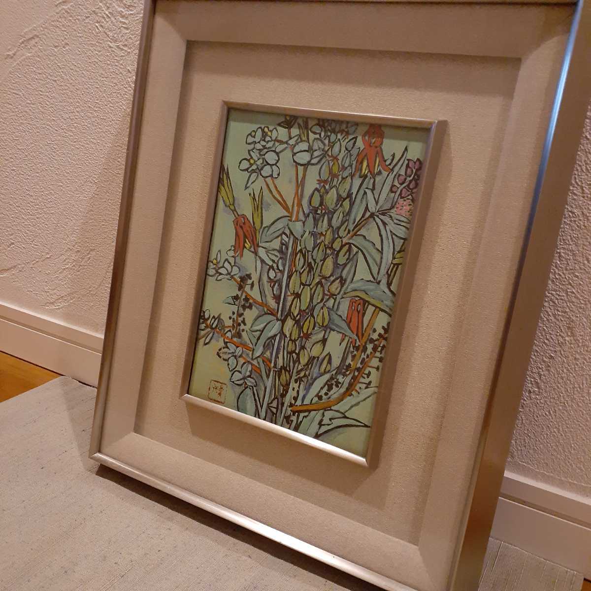 山田则夫的日本画, 花朵, 约 4.8 厘米 x 33 厘米 x 40 厘米, 绘画, 日本画, 花鸟, 野生动物