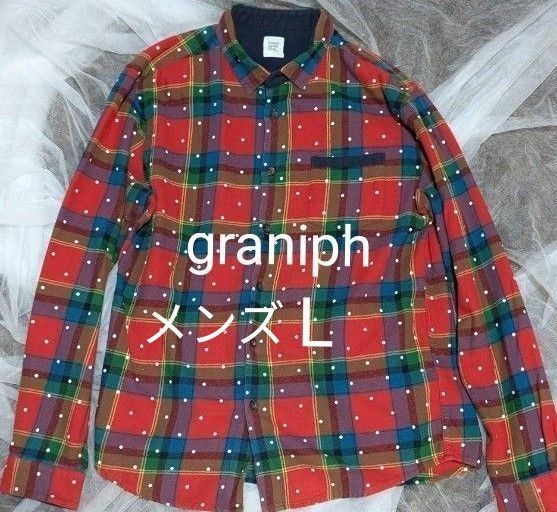 graniph メンズ マルチカラードット長袖シャツ M ネルシャツ