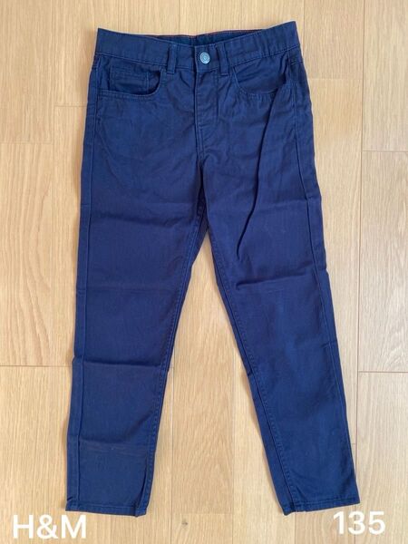 【美品】H&M コットンパンツ 135/ ネイビー チノパン ロングパンツ カラーパンツ