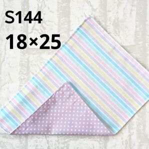 S144 ミニランチョンマット 水色 ストライプ 薄紫 ナフキン ハンドメイド