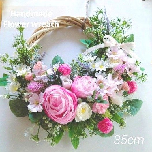 フラワーリース アーティフィシャルフラワーリース 造花リース ハーフリース 35cm