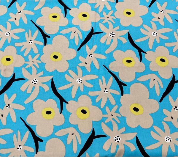 花柄 北欧系 アクアブルー コットンこばやし う早この布 オックス 生地 布 ハギレ カットクロス 50cm